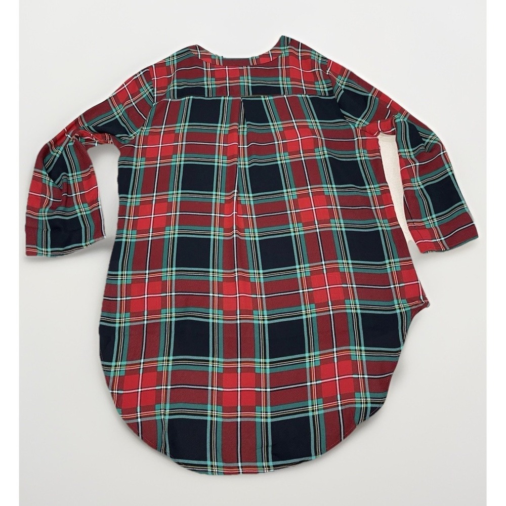 NWT‎ Cato Christmas Plaid High/Low Blouse S~M Plus 3/4 Roll Tab Sleeve Classic - Picture 5 of 8